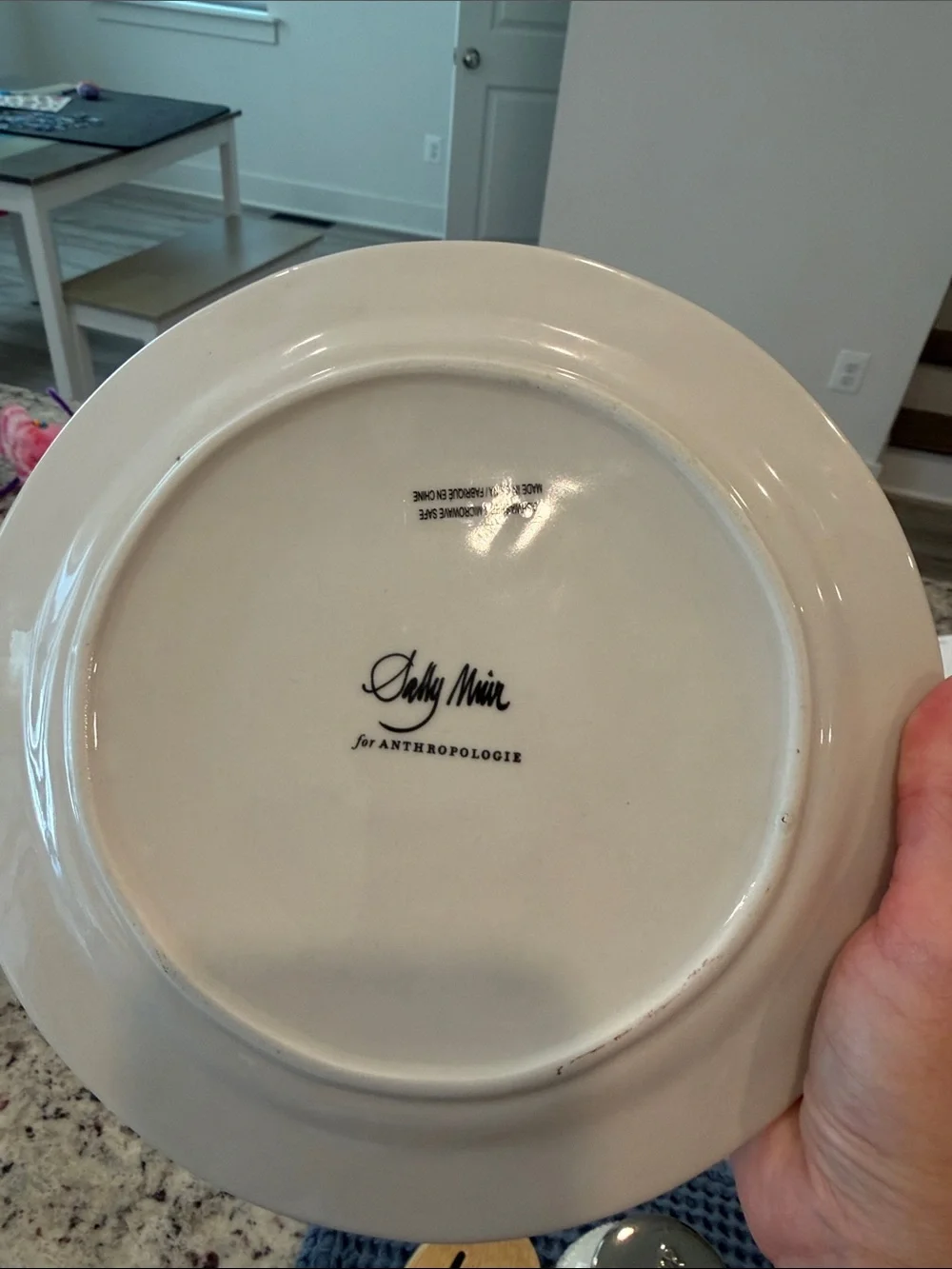 Anthropologie Painted Dog Plate in Blue and White